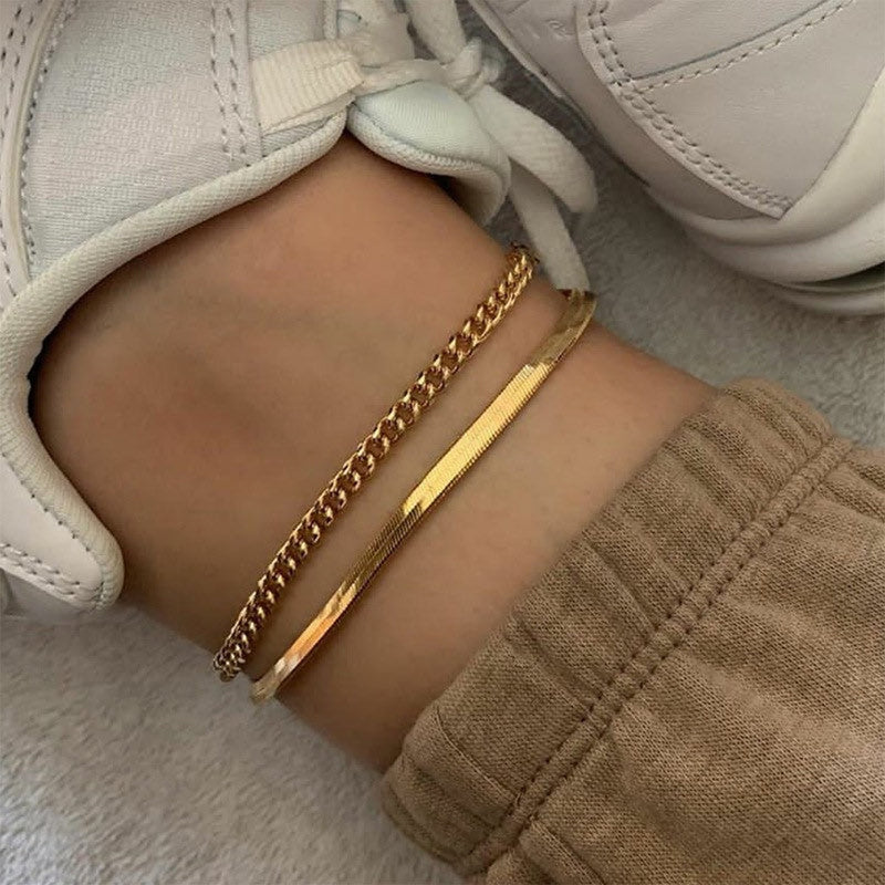 Reine Herringbone Anklet - BYOUJEWELRY